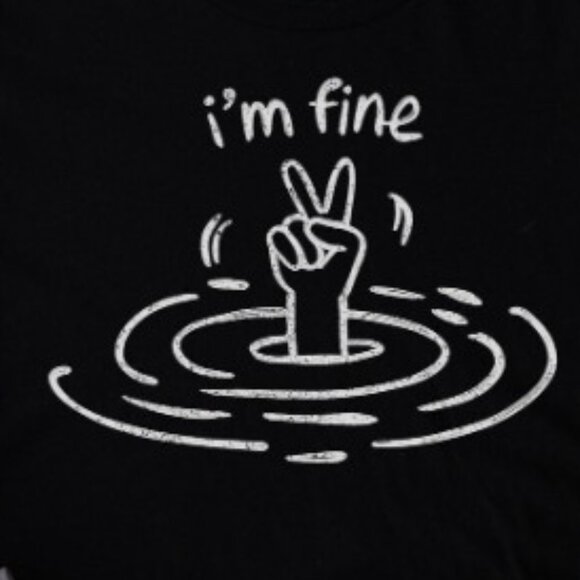 Funny I'm Fine Drowning Hand Gesture T-Shirt, Humorous Peace Sign T-Shirt - Picture 2 of 4